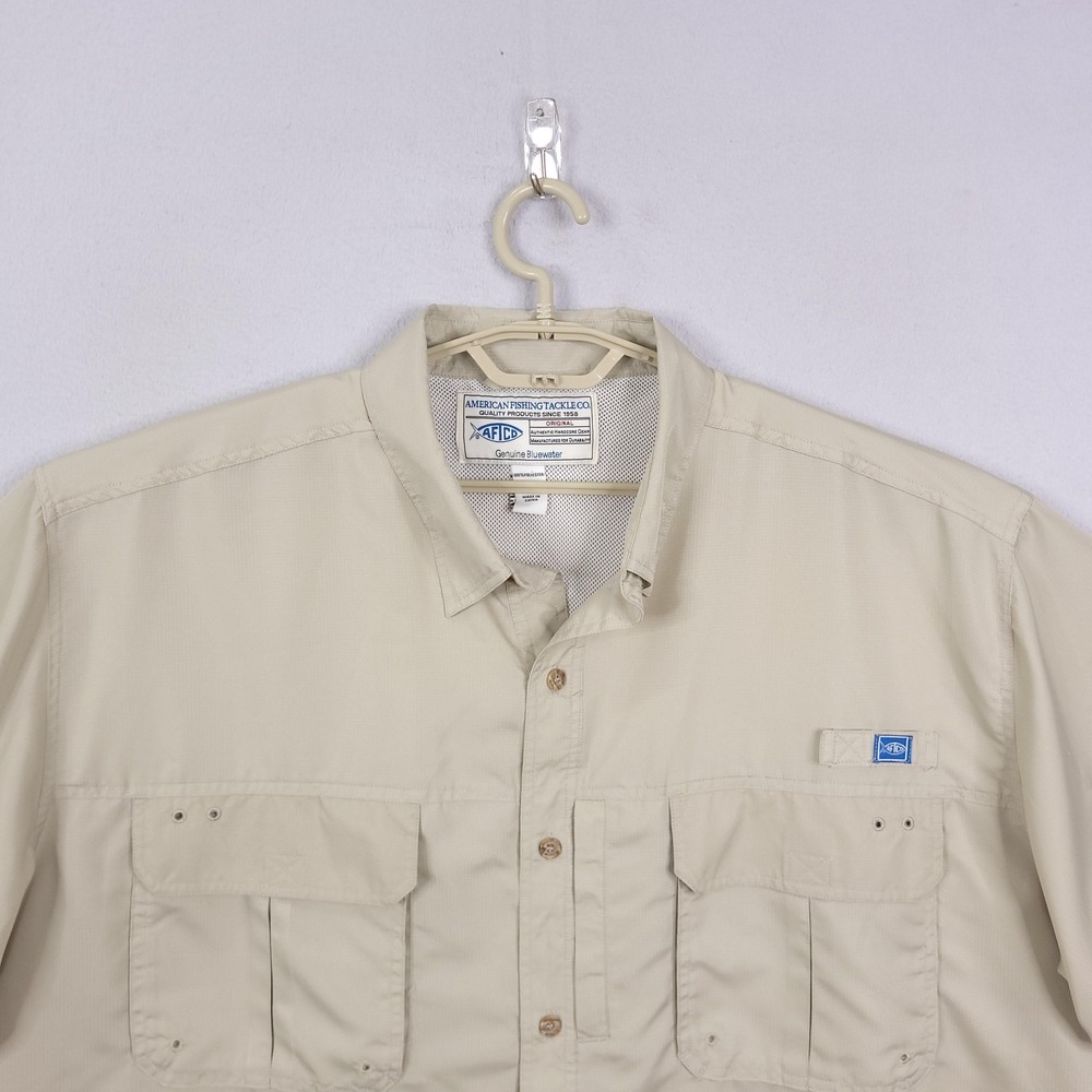 AFTCO Shirt Mens 2XL Tan Short Sleeve Fishing Vented Button Front Polyester - Picture 3 of 10